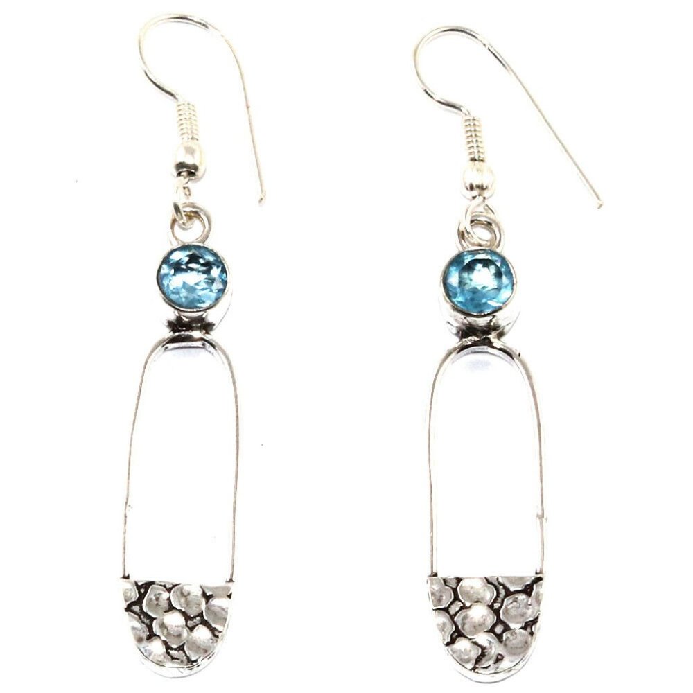 Swiss Blue Quartz Gemstone 925 Silver Earrings - Picture 1 of 10
